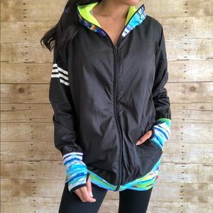 adidas Black Jacket with Vibrant Accents long length. Rare!